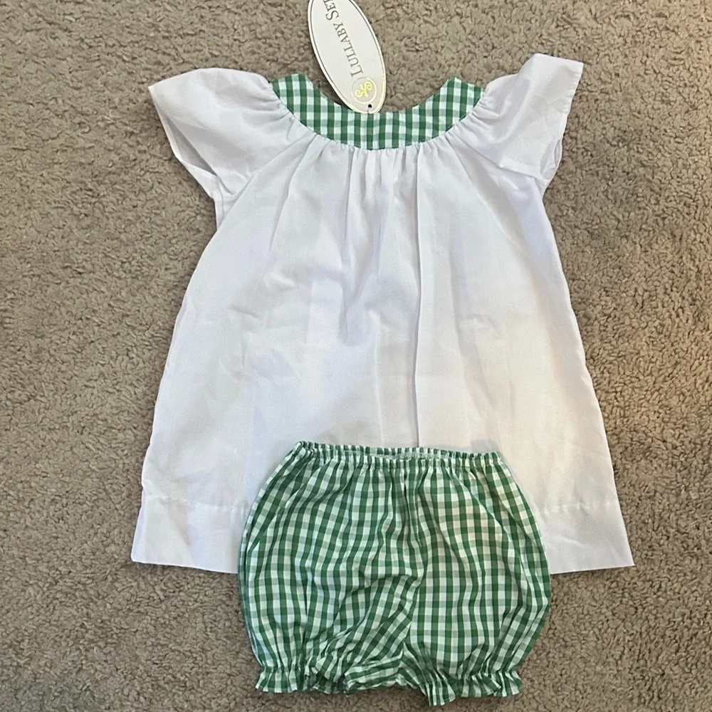 Lullaby Set White and Green Checkered Kids Outfit 12m NWT